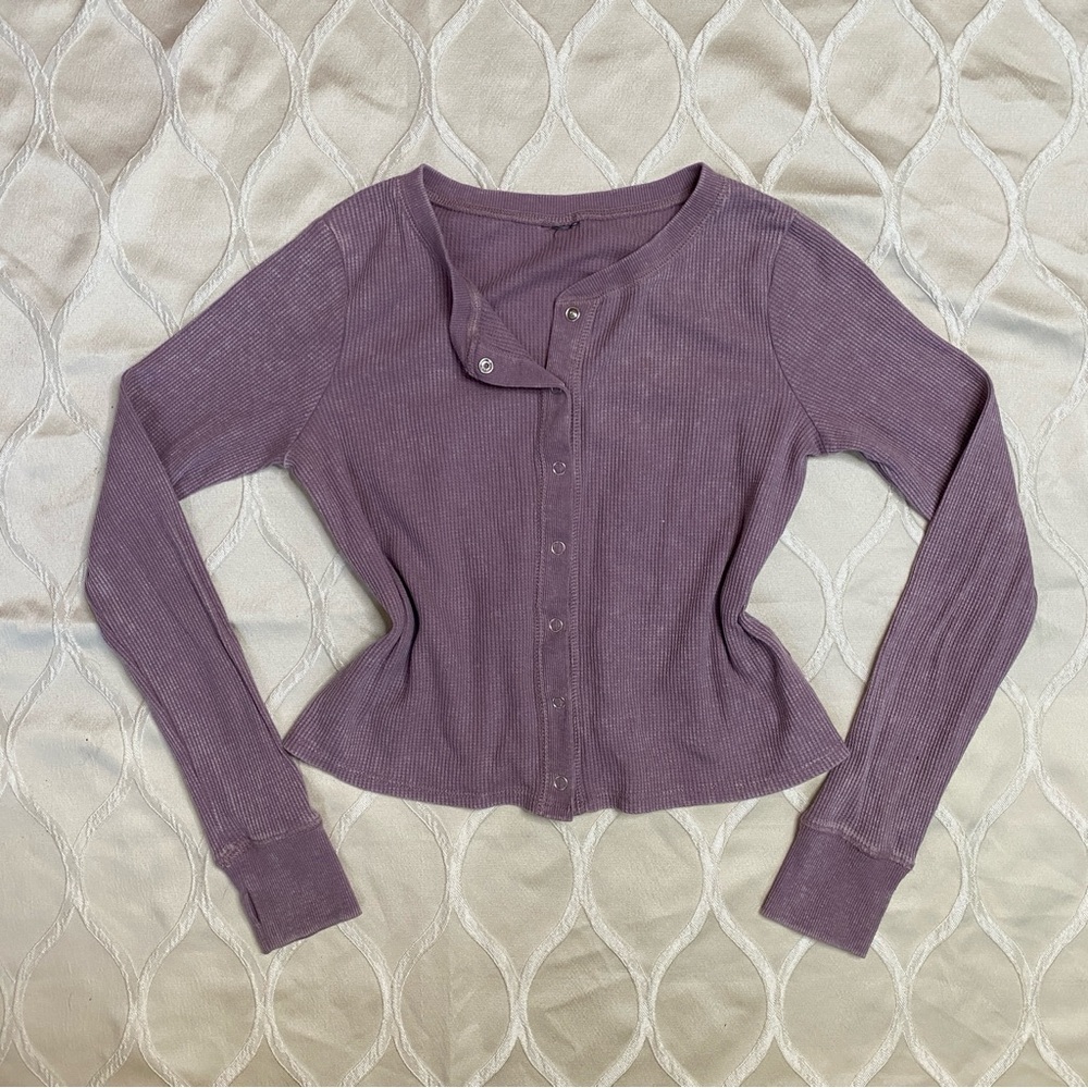 No tag - Purple Thermal Long Sleeve Button-Up Top